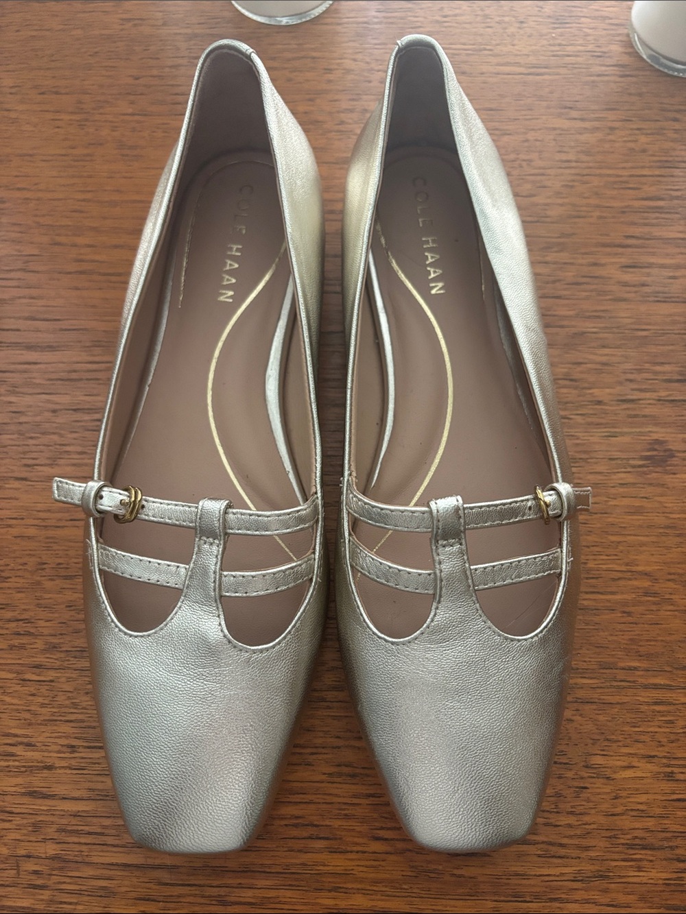Cole Haan Metallic Silver Strappy T-Bar Ballet Flats